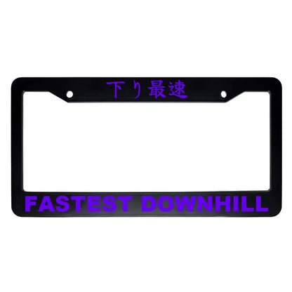 Fastest Downhill ABS Black Plastic Kanji Japanese License Plate Frame - Purple Text