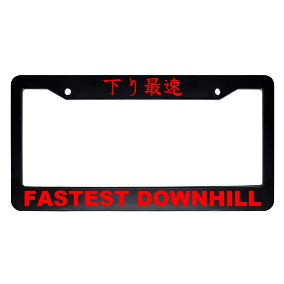 Fastest Downhill ABS Black Plastic Kanji Japanese License Plate Frame - Red Text