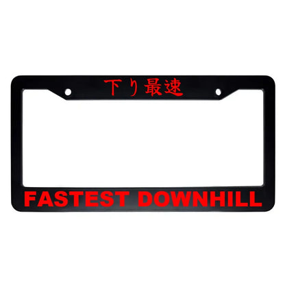 Fastest Downhill ABS Black Plastic Kanji Japanese License Plate Frame - Red Text