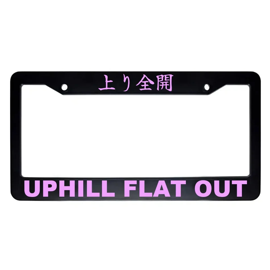 Uphill Flat Out ABS Black Plastic Kanji Japanese License Plate Frame - Pink Text