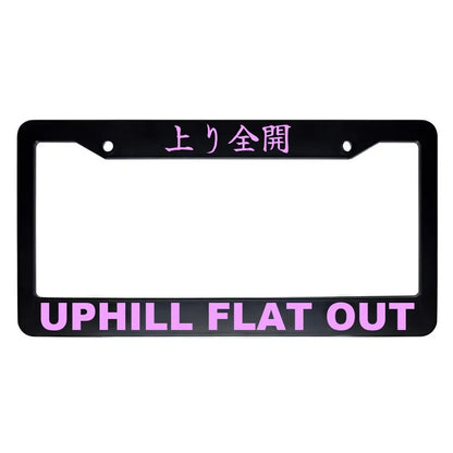 Uphill Flat Out ABS Black Plastic Kanji Japanese License Plate Frame - Pink Text