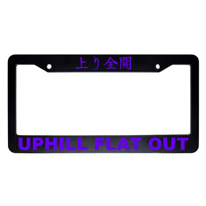 Uphill Flat Out ABS Black Plastic Kanji Japanese License Plate Frame - Purple Text