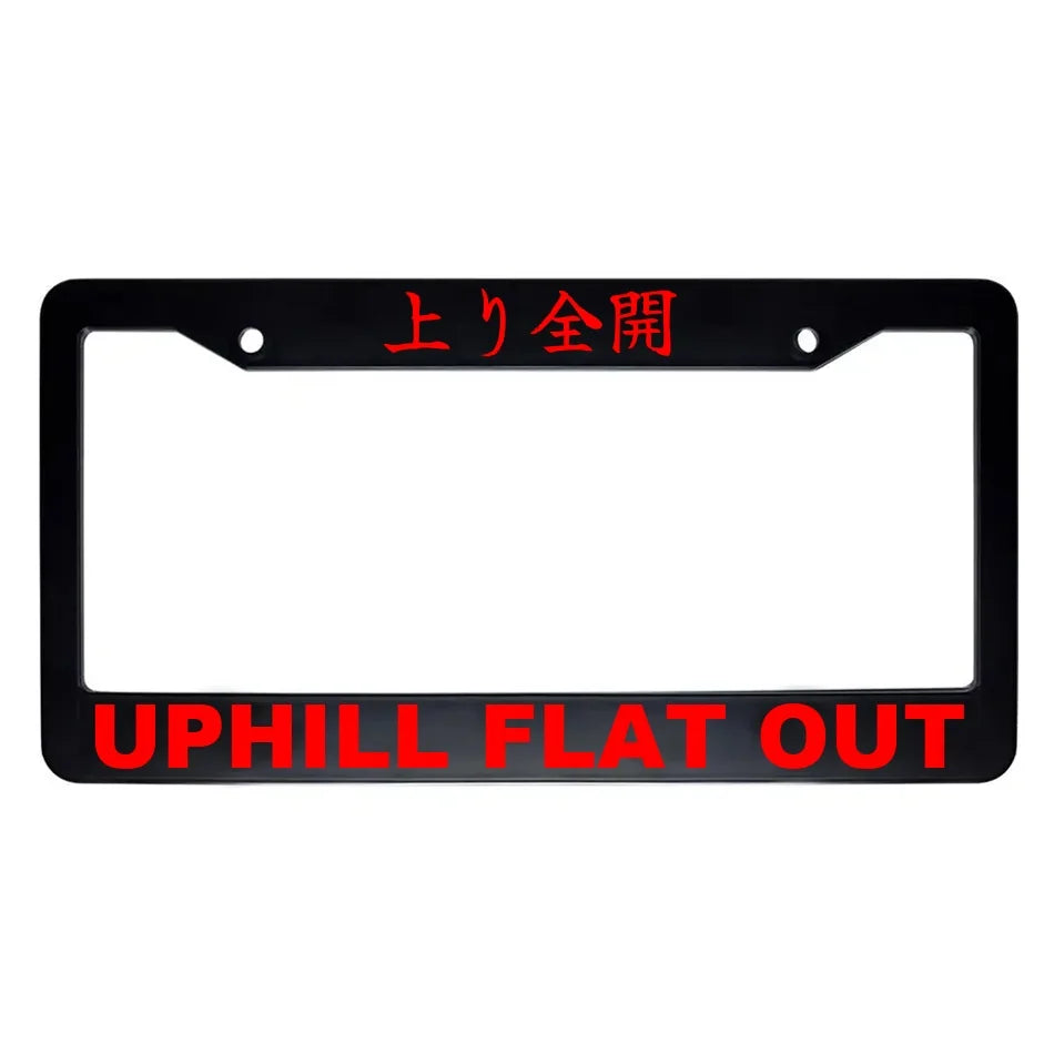 Uphill Flat Out ABS Black Plastic Kanji Japanese License Plate Frame - Red Text