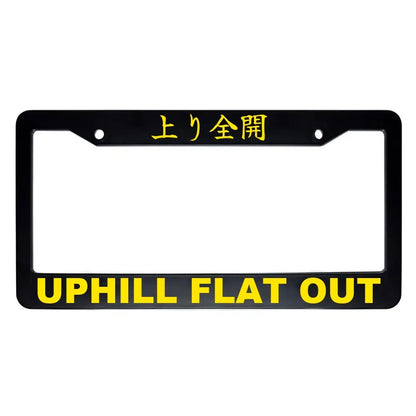 Uphill Flat Out ABS Black Plastic Kanji Japanese License Plate Frame - Yellow Text