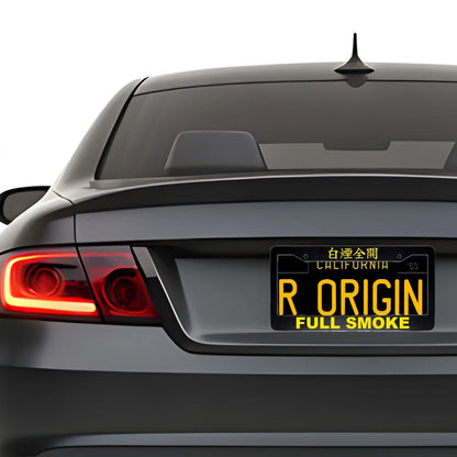 Full Smoke ABS Black Plastic Kanji Japanese License Plate Frame installed on car - Yellow Text