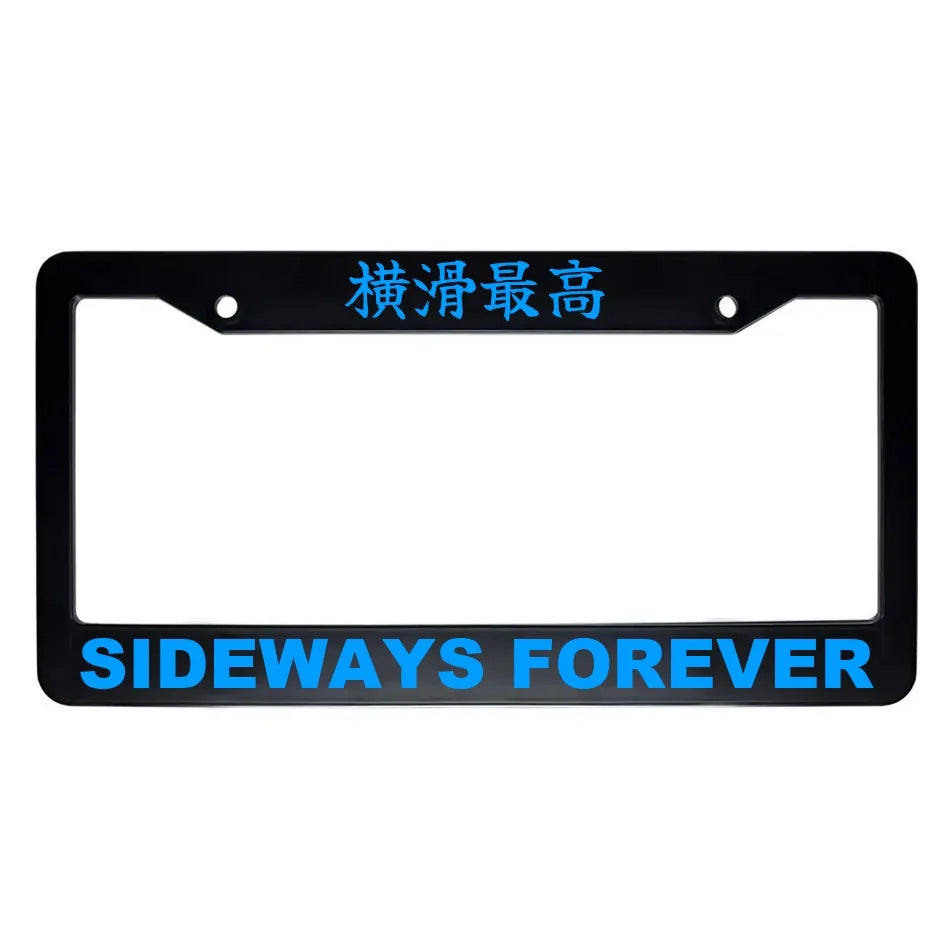 Sideways Forever ABS Black Plastic Kanji Japanese License Plate Frame - Blue Text