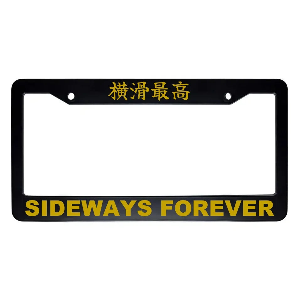 Sideways Forever ABS Black Plastic Kanji Japanese License Plate Frame - Gold Text