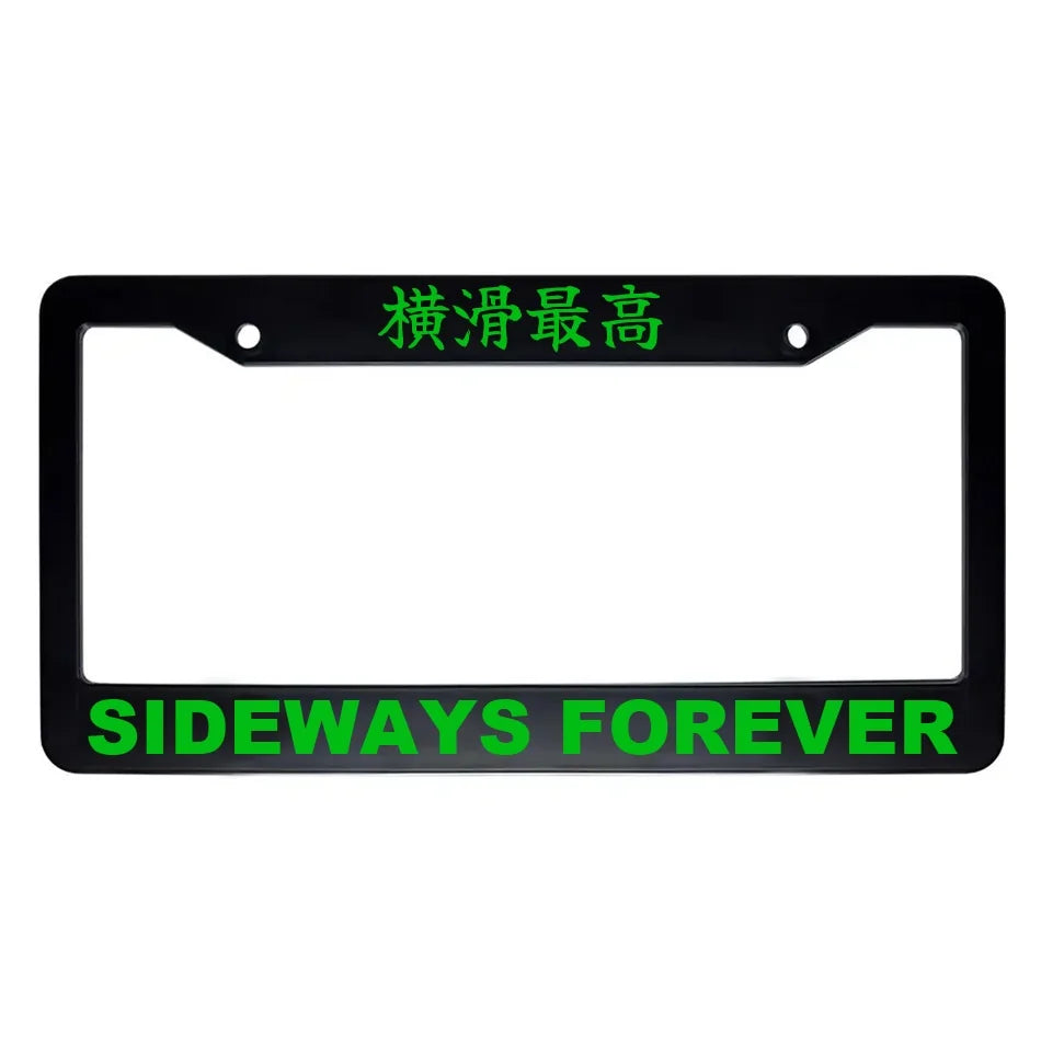 Sideways Forever ABS Black Plastic Kanji Japanese License Plate Frame - Green Text