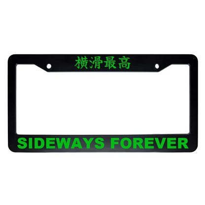 Sideways Forever ABS Black Plastic Kanji Japanese License Plate Frame - Green Text