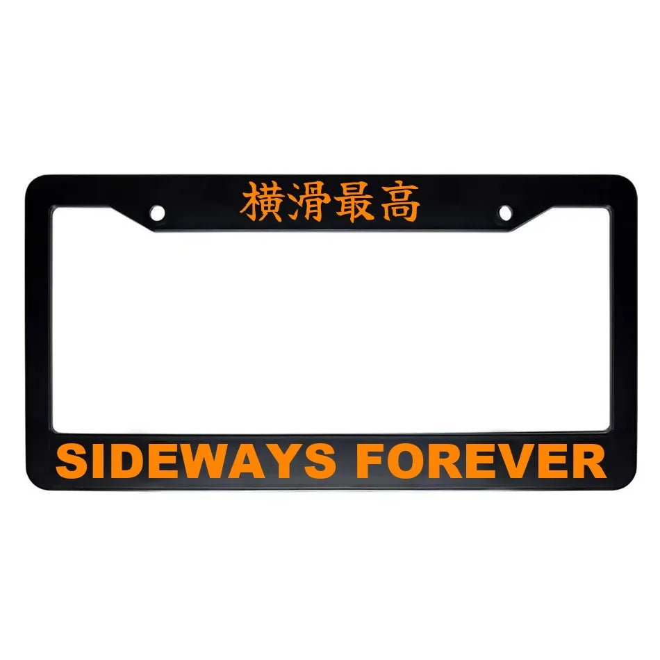 Sideways Forever ABS Black Plastic Kanji Japanese License Plate Frame - Orange Text