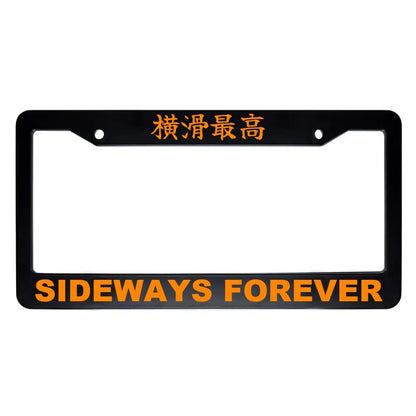 Sideways Forever ABS Black Plastic Kanji Japanese License Plate Frame - Orange Text