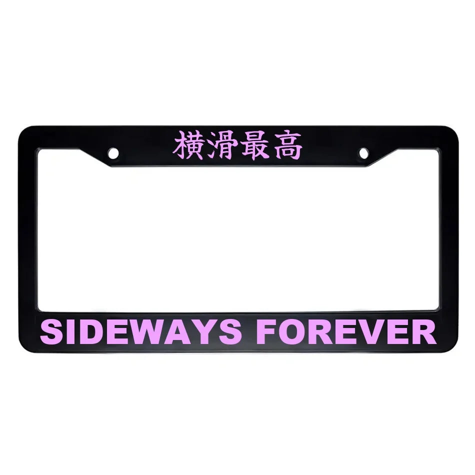 Sideways Forever ABS Black Plastic Kanji Japanese License Plate Frame - Pink Text
