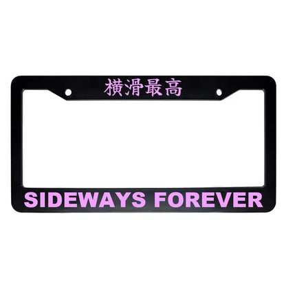 Sideways Forever ABS Black Plastic Kanji Japanese License Plate Frame - Pink Text