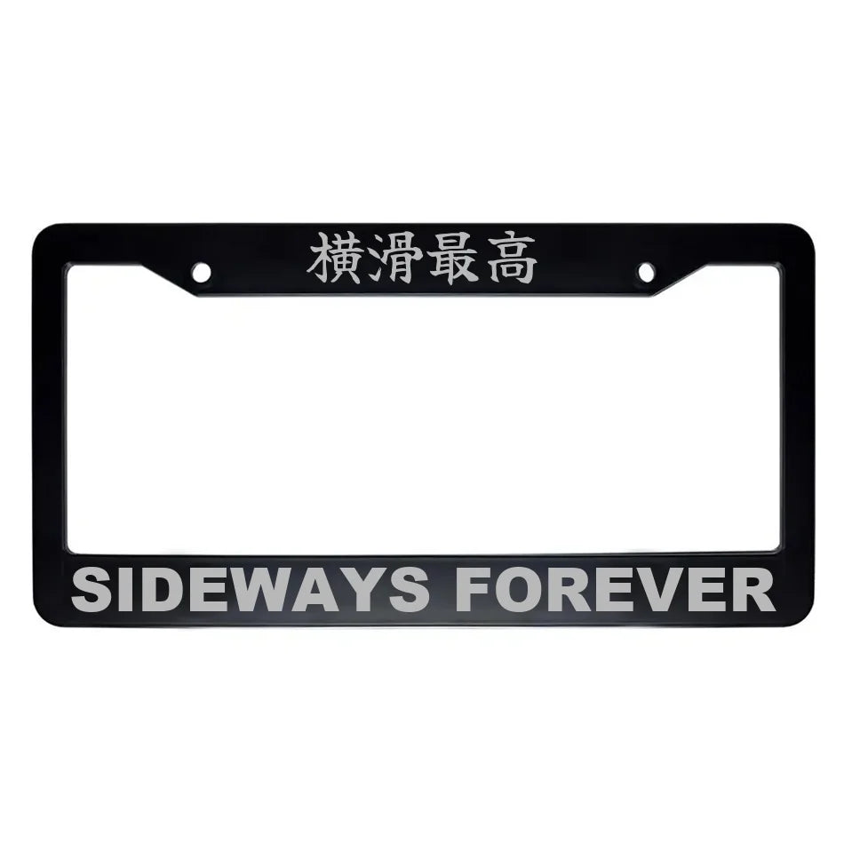 Sideways Forever ABS Black Plastic Kanji Japanese License Plate Frame - Silver Text