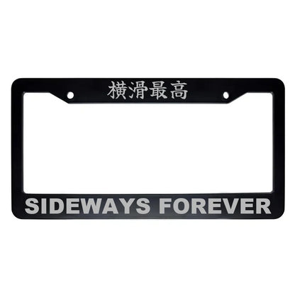 Sideways Forever ABS Black Plastic Kanji Japanese License Plate Frame - Silver Text