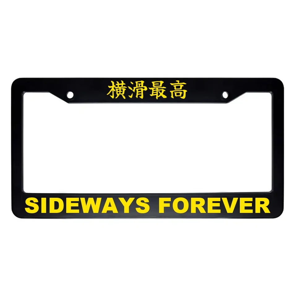 Sideways Forever ABS Black Plastic Kanji Japanese License Plate Frame - Yellow Text