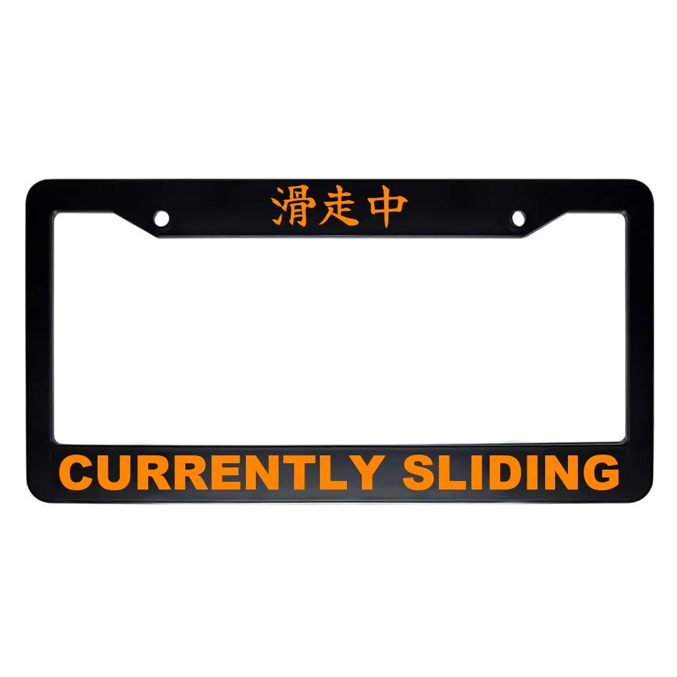 Currently Sliding ABS Black Plastic Kanji Japanese License Plate Frame - Orange Text