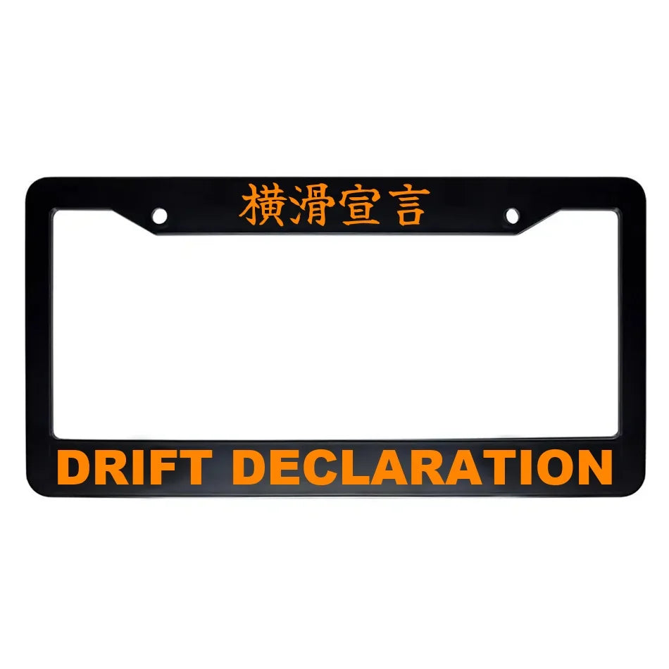 Drift Declaration ABS Black Plastic Kanji Japanese License Plate Frame - Orange Text