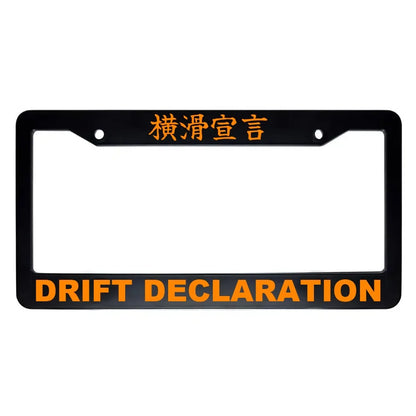 Drift Declaration ABS Black Plastic Kanji Japanese License Plate Frame - Orange Text