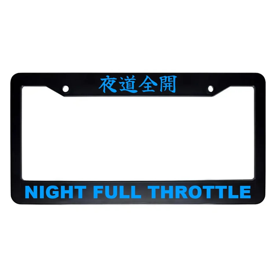 Night Full Throttle ABS Black Plastic Kanji Japanese License Plate Frame - Blue Text