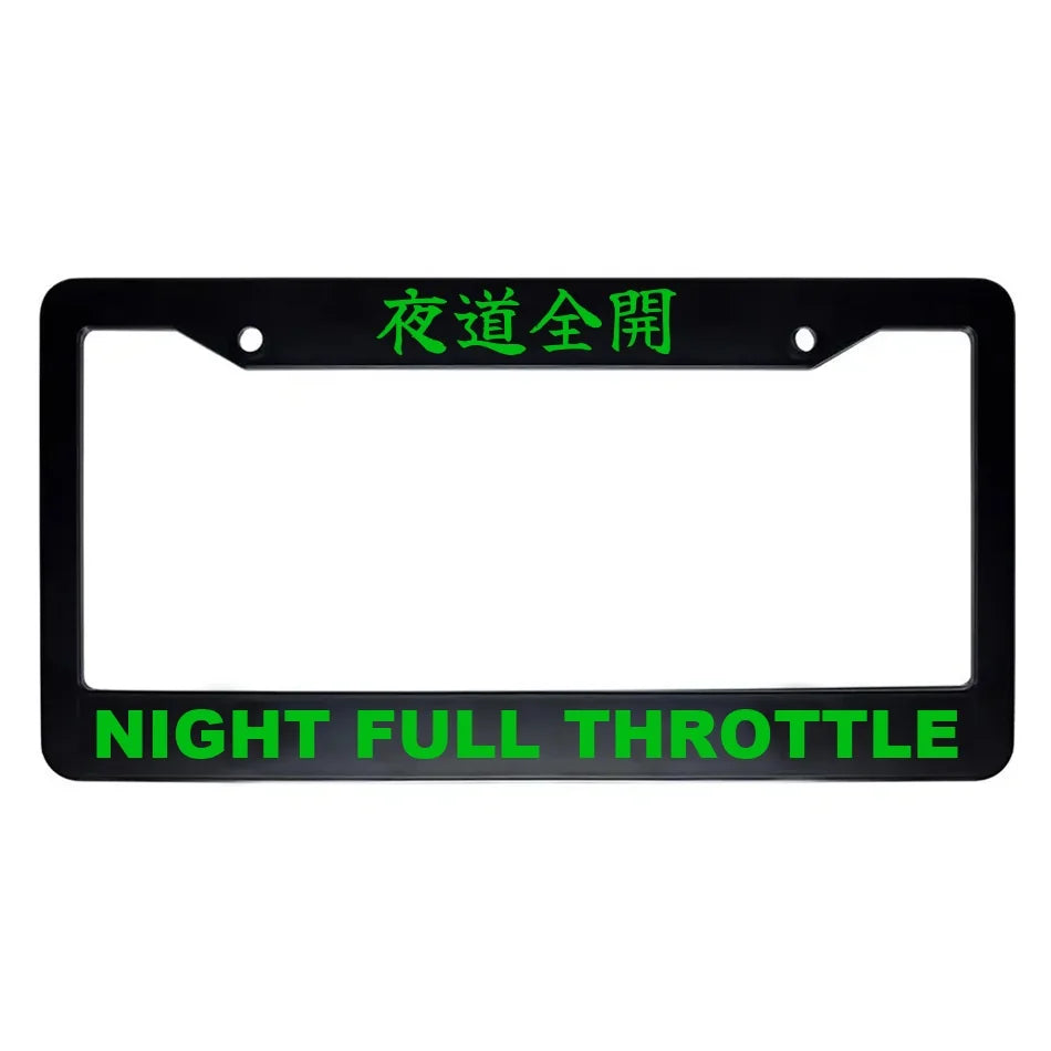 Night Full Throttle ABS Black Plastic Kanji Japanese License Plate Frame - Green Text