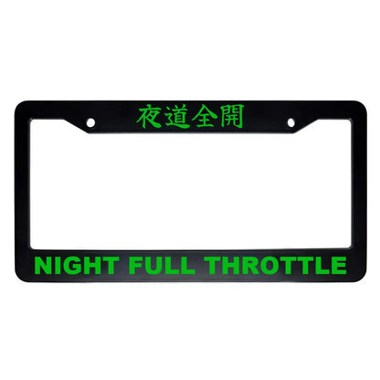 Night Full Throttle ABS Black Plastic Kanji Japanese License Plate Frame - Green Text