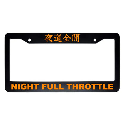Night Full Throttle ABS Black Plastic Kanji Japanese License Plate Frame - Orange Text