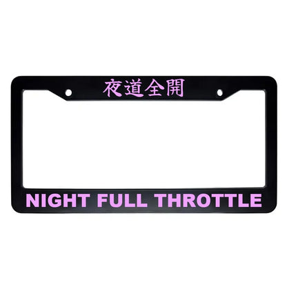 Night Full Throttle ABS Black Plastic Kanji Japanese License Plate Frame - Pink Text