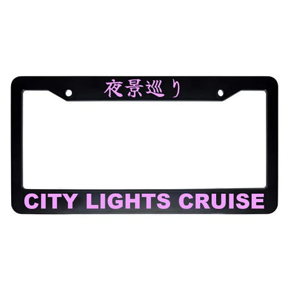 City Lights Cruise ABS Black Plastic Kanji Japanese License Plate Frame - Pink Text