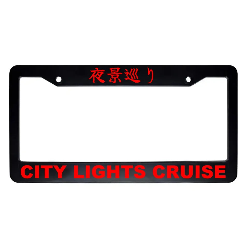 City Lights Cruise ABS Black Plastic Kanji Japanese License Plate Frame - Red Text