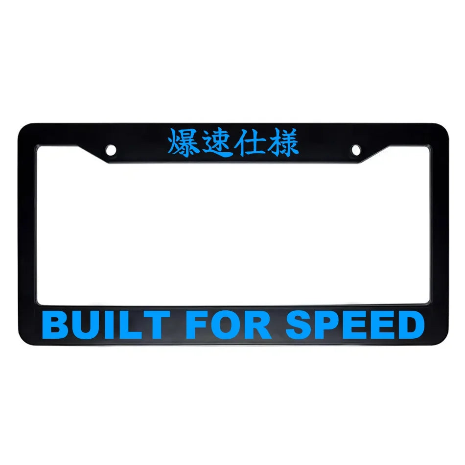 Built for Speed ABS Black Plastic Kanji Japanese License Plate Frame - Blue Text