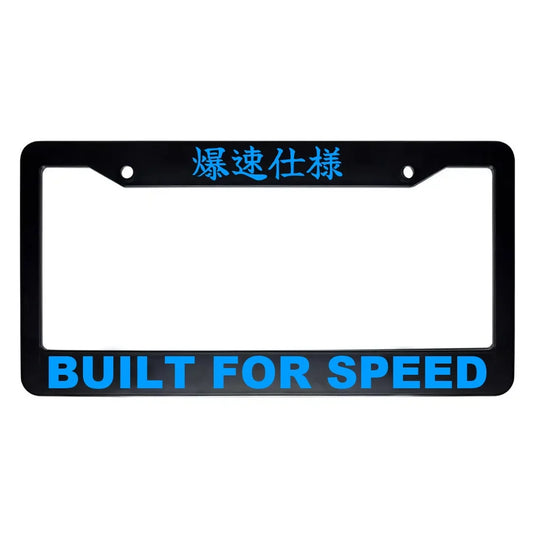 Built for Speed ABS Black Plastic Kanji Japanese License Plate Frame - Blue Text