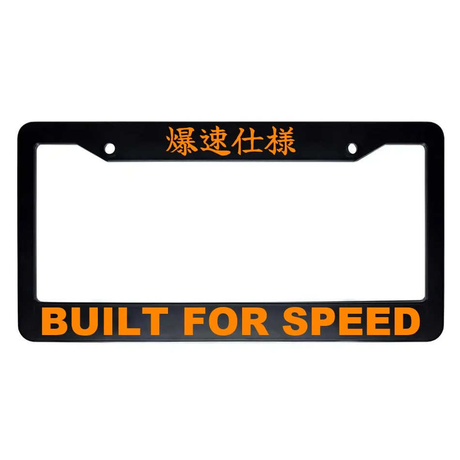 Built for Speed ABS Black Plastic Kanji Japanese License Plate Frame - Orange Text