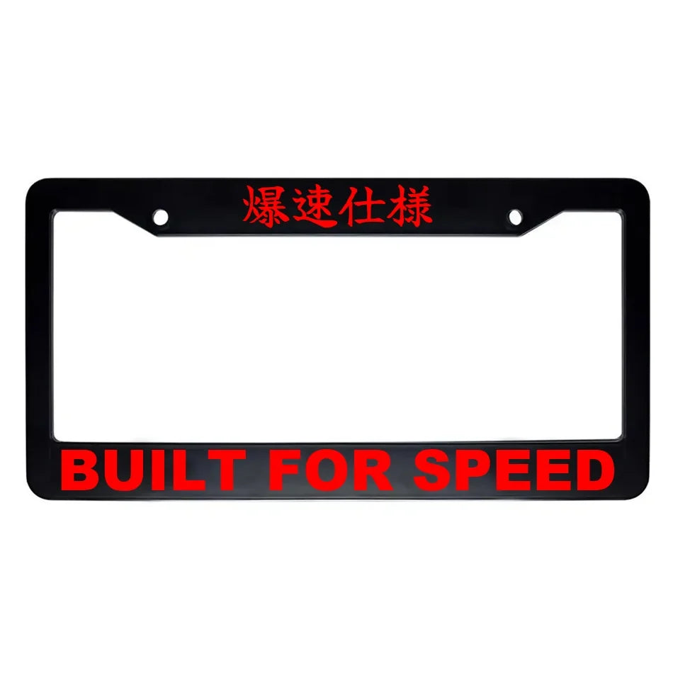 Built for Speed ABS Black Plastic Kanji Japanese License Plate Frame - Red Text