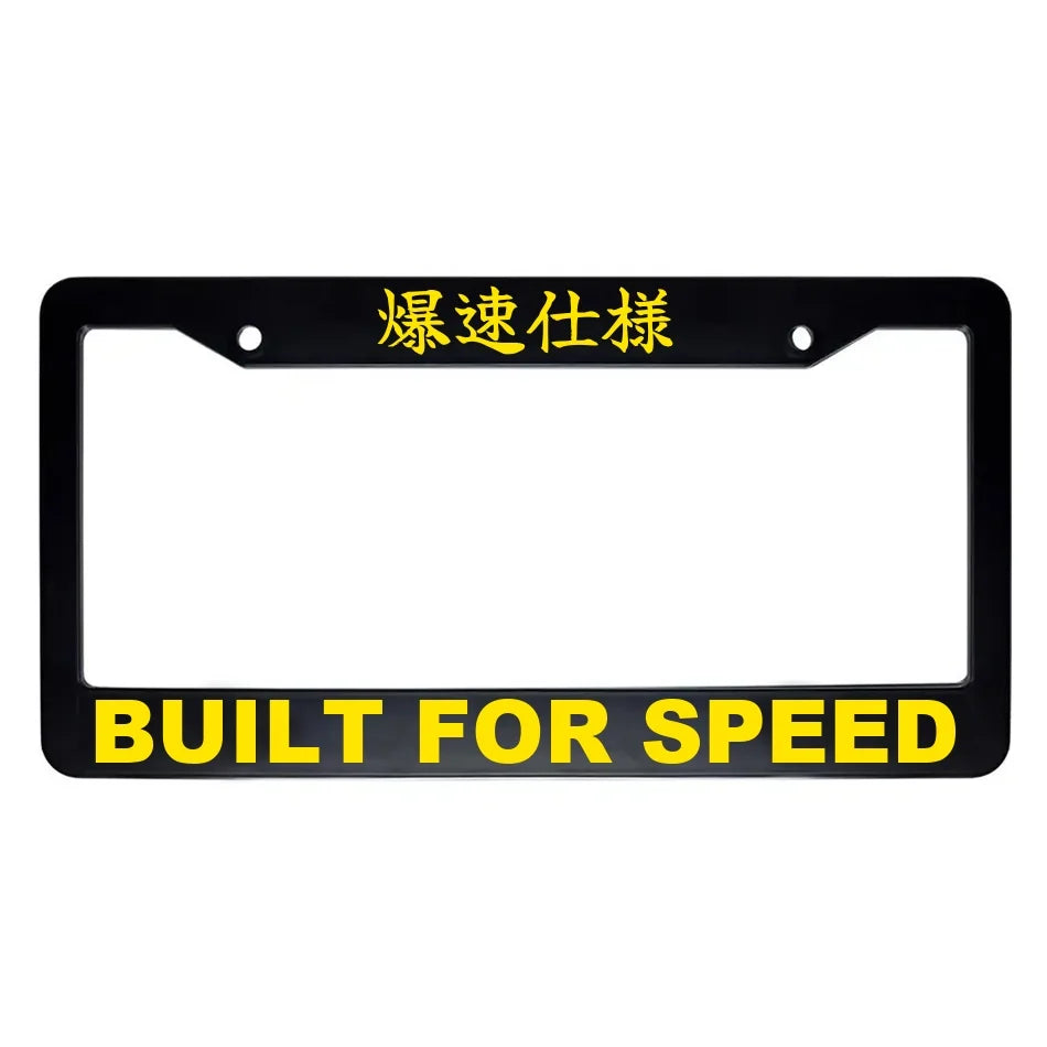 Built for Speed ABS Black Plastic Kanji Japanese License Plate Frame - Yellow Text
