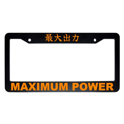 Maximum Power ABS Black Plastic Kanji Japanese License Plate Frame - Orange Text