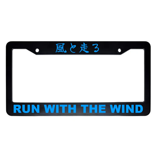 Run With the Wind ABS Black Plastic Kanji Japanese License Plate Frame - Blue Text