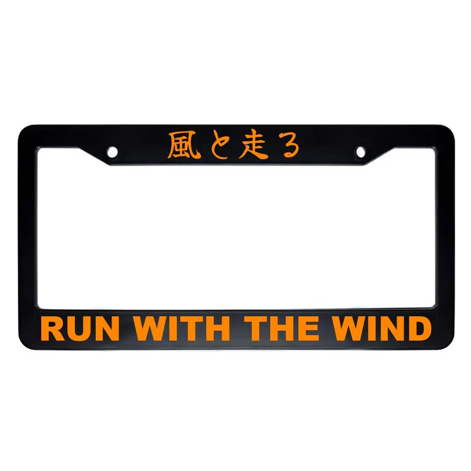 Run With the Wind ABS Black Plastic Kanji Japanese License Plate Frame - Orange Text