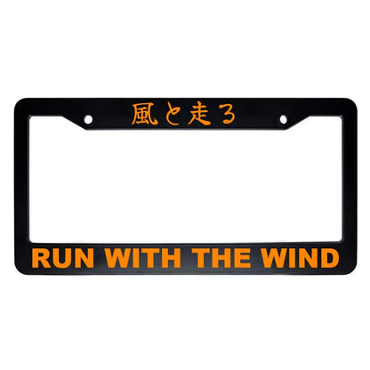 Run With the Wind ABS Black Plastic Kanji Japanese License Plate Frame - Orange Text