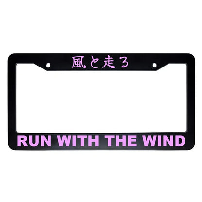 Run With the Wind ABS Black Plastic Kanji Japanese License Plate Frame - Pink Text