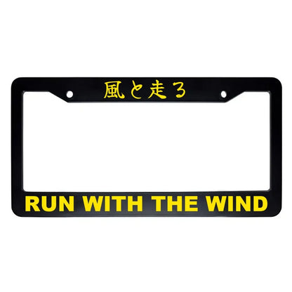Run With the Wind ABS Black Plastic Kanji Japanese License Plate Frame - Yellow Text