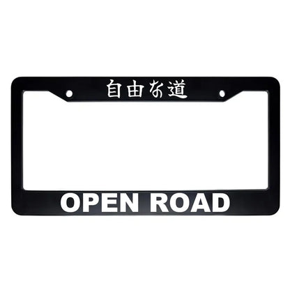 Open Road ABS Black Plastic Kanji Japanese License Plate Frame - White Text