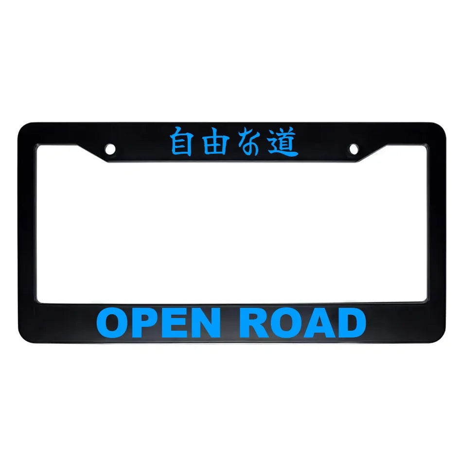 Open Road ABS Black Plastic Kanji Japanese License Plate Frame - Blue Text