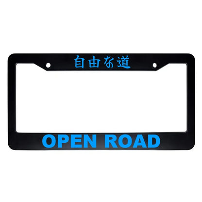 Open Road ABS Black Plastic Kanji Japanese License Plate Frame - Blue Text