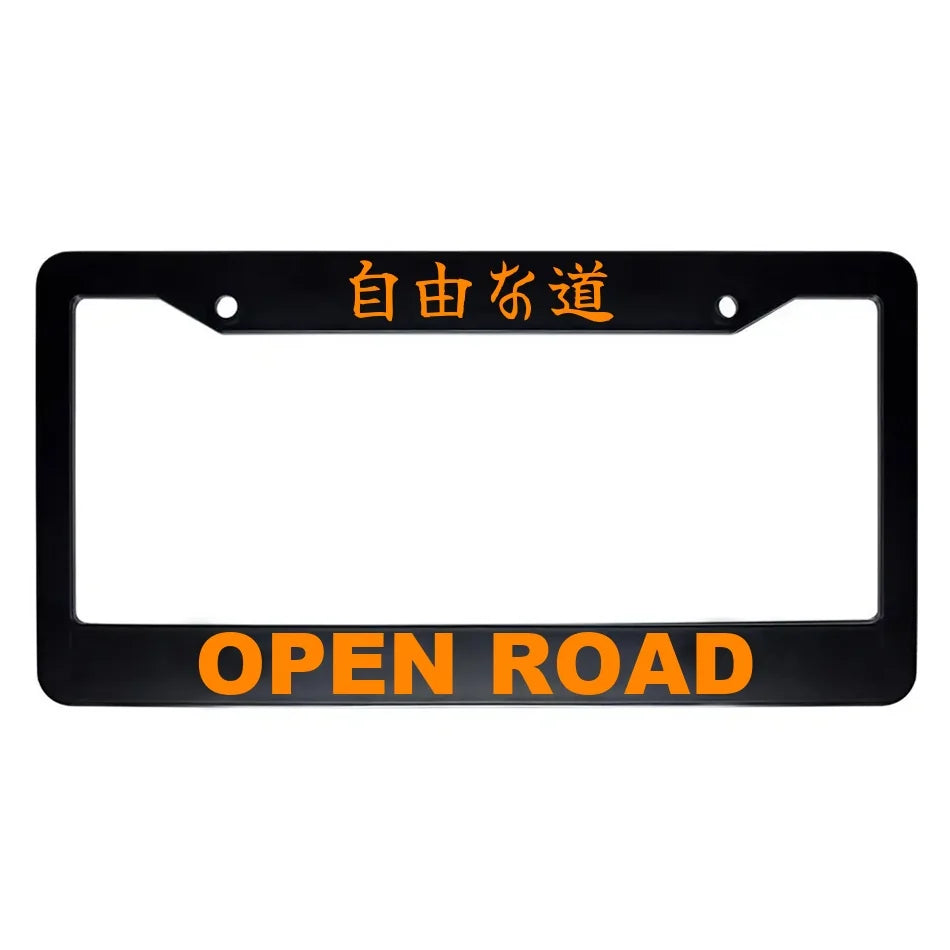 Open Road ABS Black Plastic Kanji Japanese License Plate Frame - Orange Text