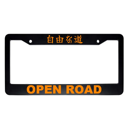 Open Road ABS Black Plastic Kanji Japanese License Plate Frame - Orange Text