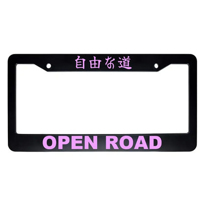 Open Road ABS Black Plastic Kanji Japanese License Plate Frame - Pink Text