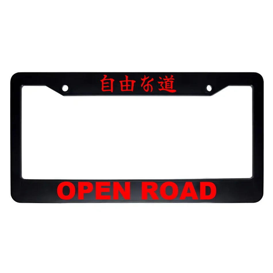 Open Road ABS Black Plastic Kanji Japanese License Plate Frame - Red Text