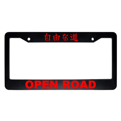 Open Road ABS Black Plastic Kanji Japanese License Plate Frame - Red Text