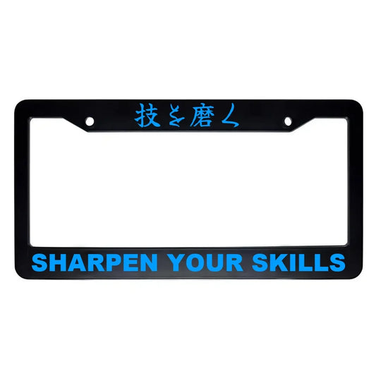 Sharpen Your Skills ABS Black Plastic Kanji Japanese License Plate Frame - Blue Text